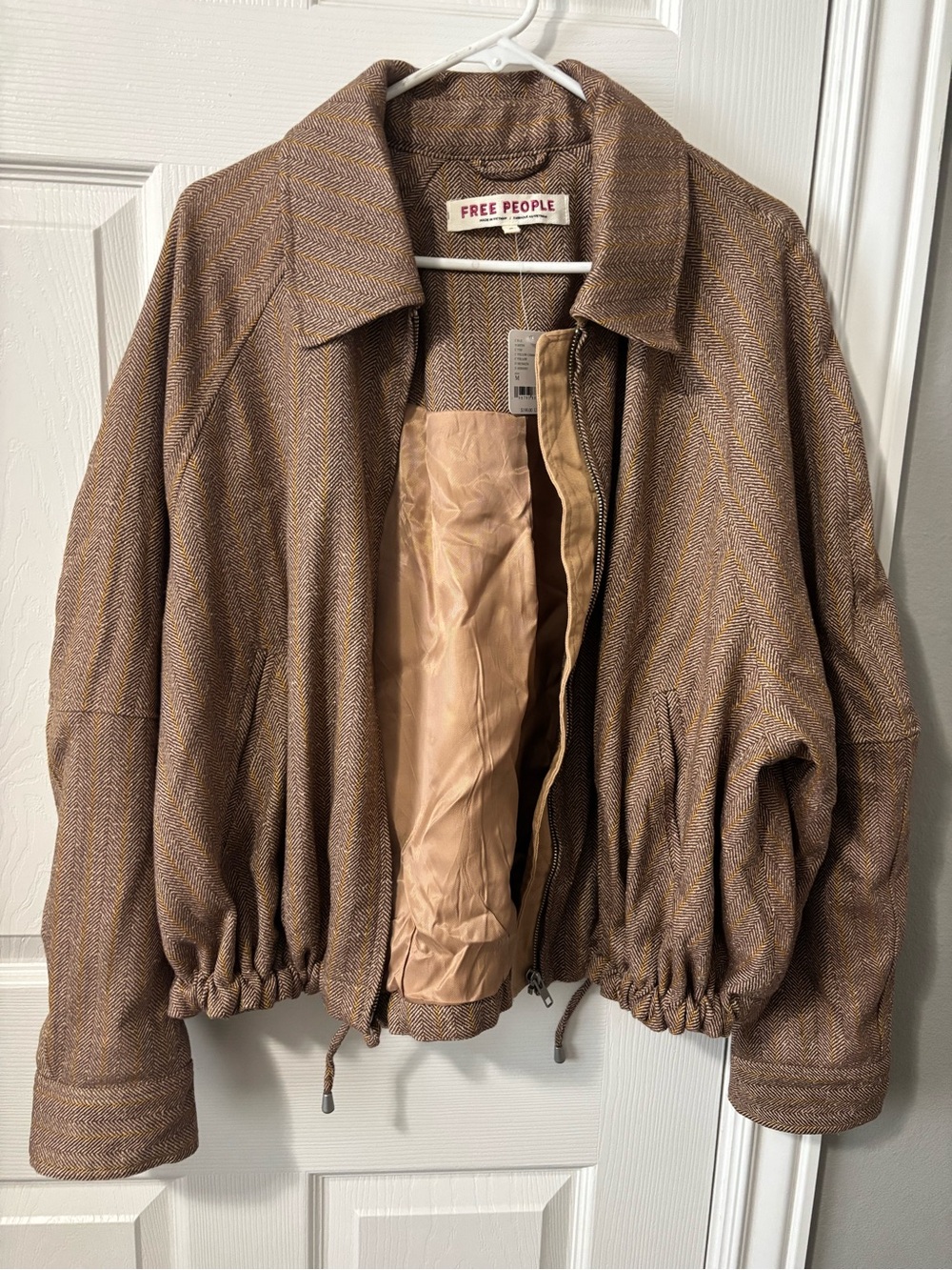 Free People Tan/Brown Tweed Bomber Jacket